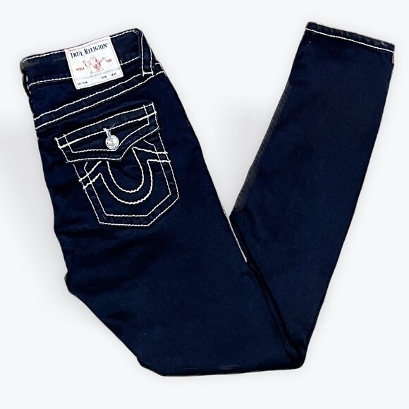29W - TRUE RELIGION MID RISE DARK BLUE SKINNY JEANS - Picture 3 of 3